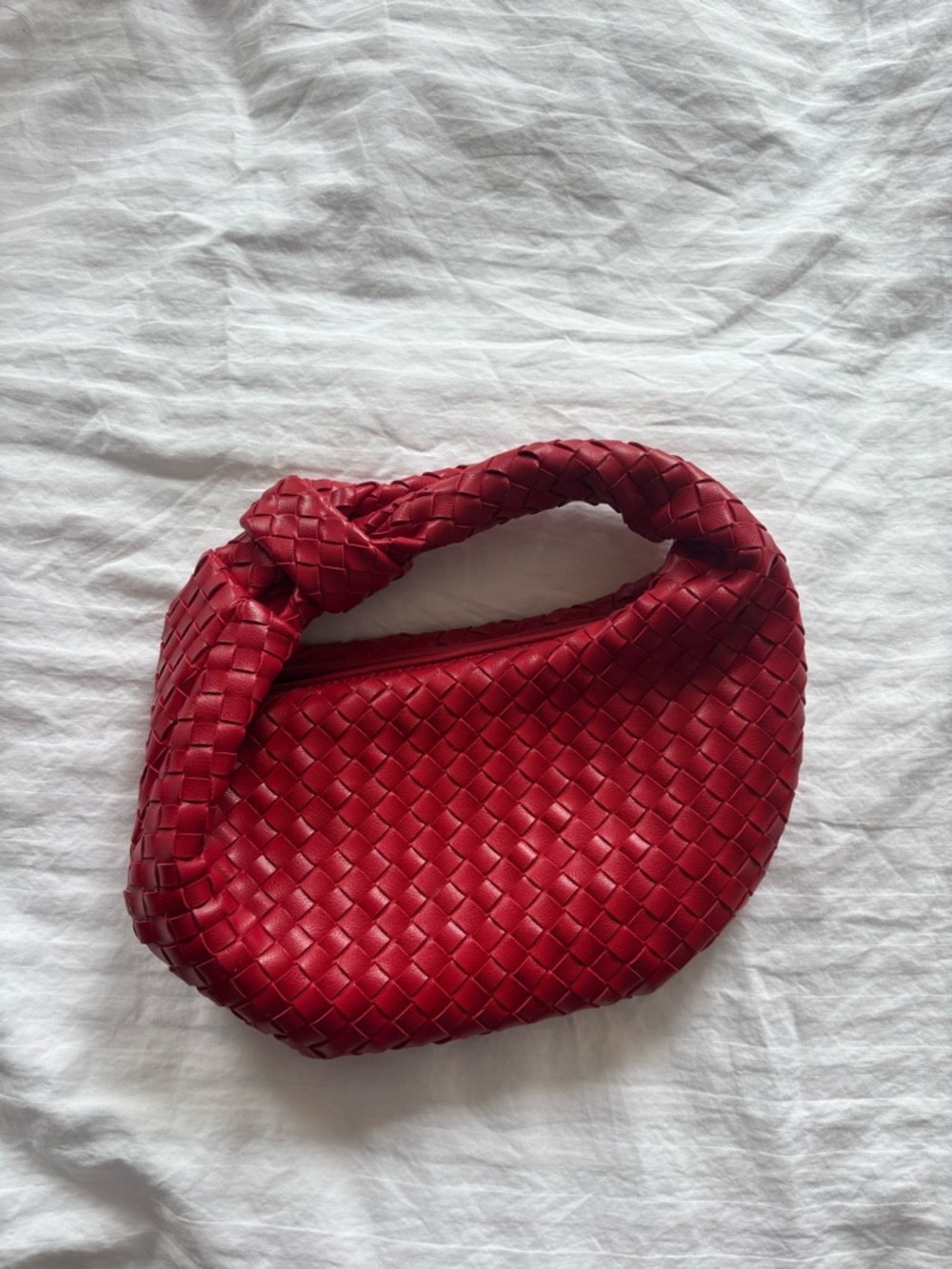 Anthropologie Red Woven Knot-Handle Mini Bag